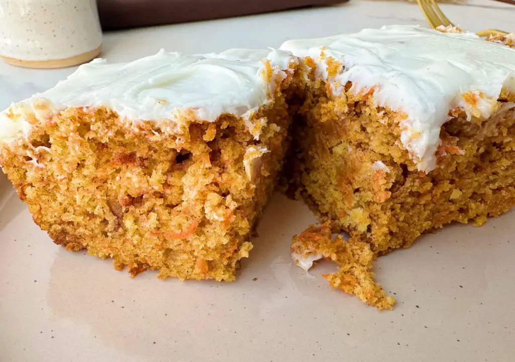 finished vegan carrot cake on a plate