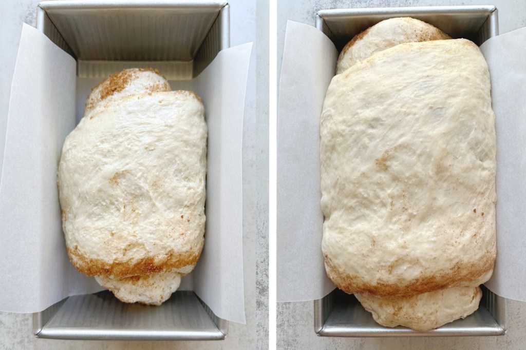 before and after second rise for cinnamon raisin bread