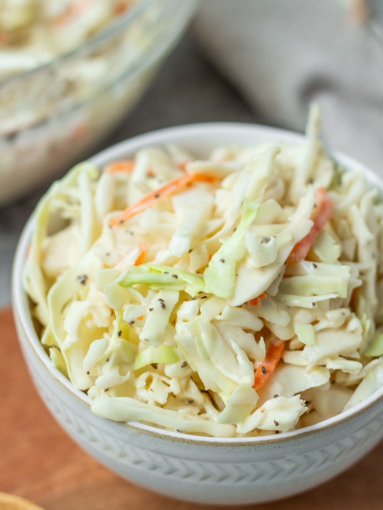 close up vegan coleslaw finished