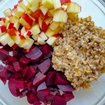 ingredients for beet apple farro salad before being mixed