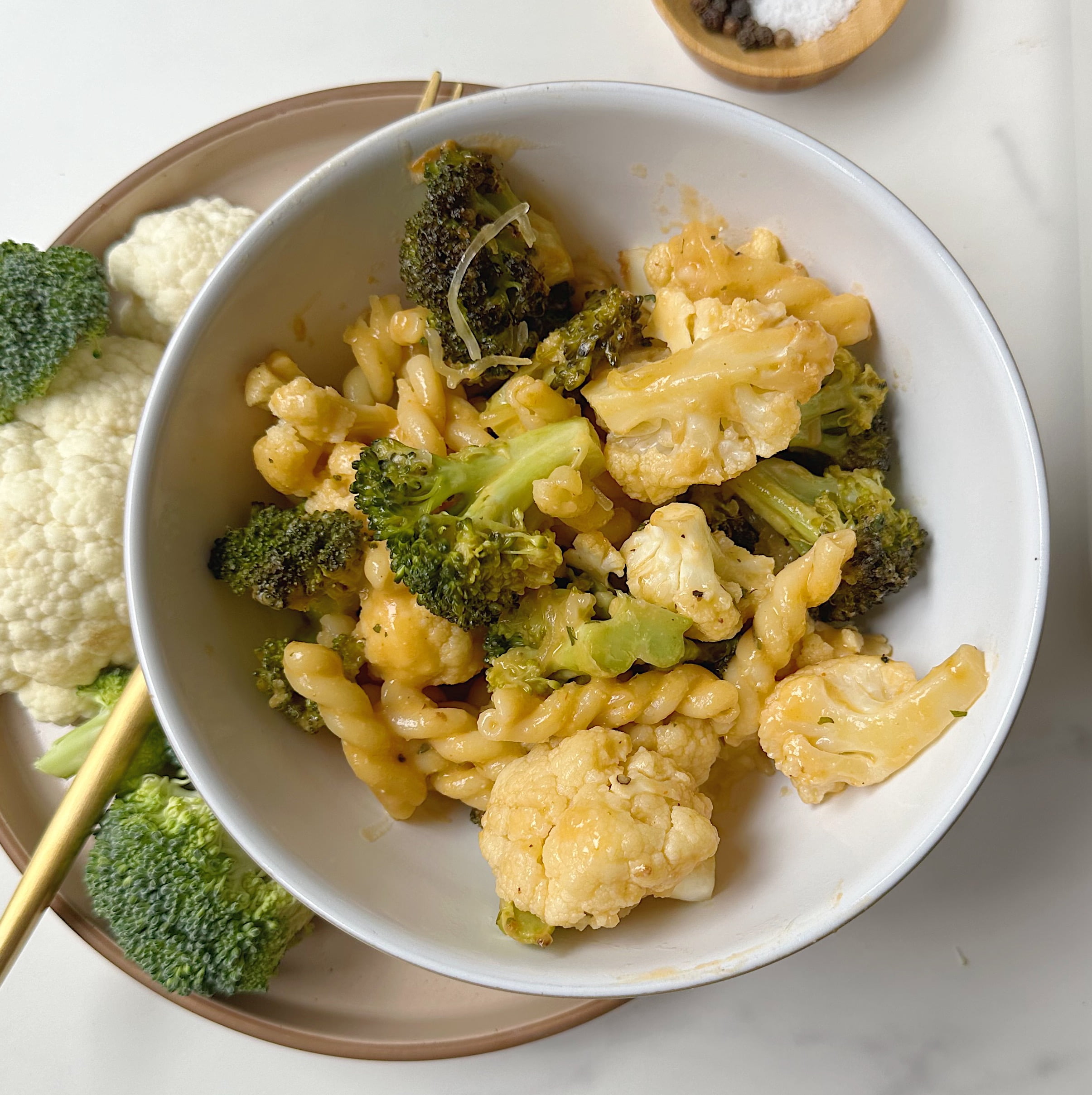 vegan broccoli cheddar casserole in a bowl