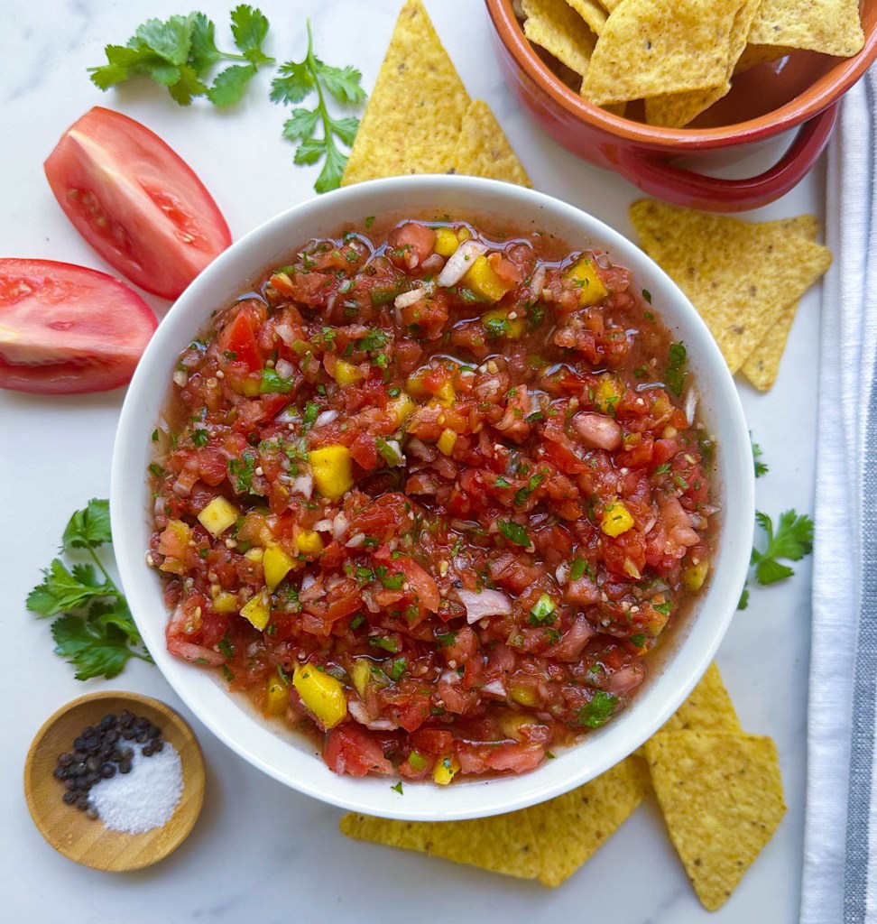 easy mango salsa finished in bowl