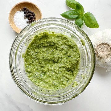 Vegan Nut-free pesto in a glass jar