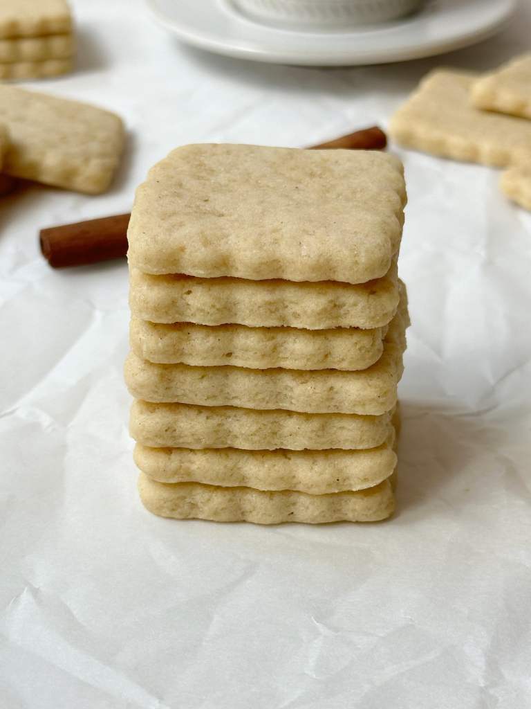 finished vegan brown sugar shortbread cookies stacked