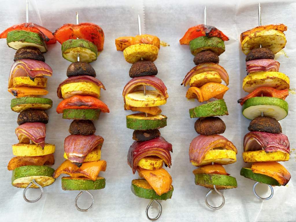 finished grilled vegetable kebabs