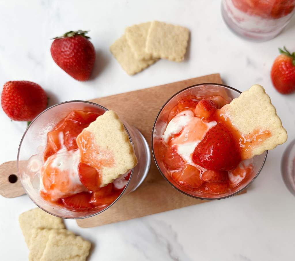 finished vegan strawberry shortcake ice cream cups