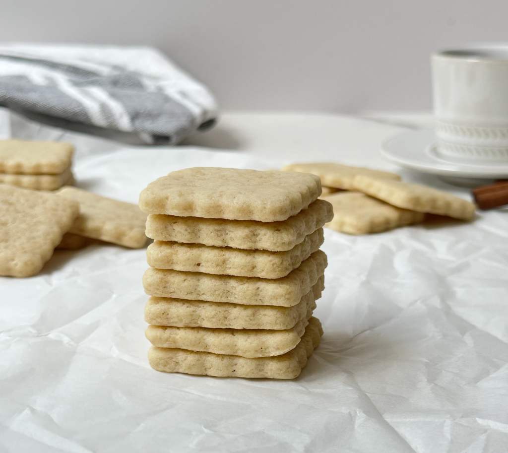finished vegan brown sugar shortbread cookies stacked