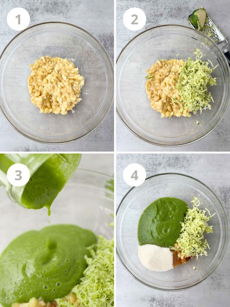 first 4 steps to hidden veggie muffins