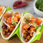 chickpea tacos topped with lettuce and tomato