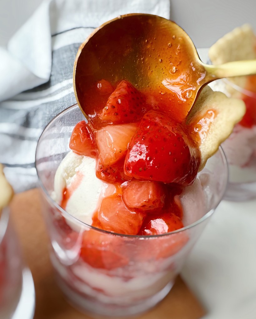 Vegan strawberry shortcake ice cream cups