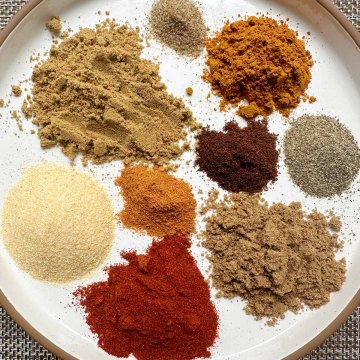 shawarma spice blend with all spices separated on a plate