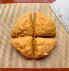 vegan sweet potato gnocchi dough cut into 4 pieces