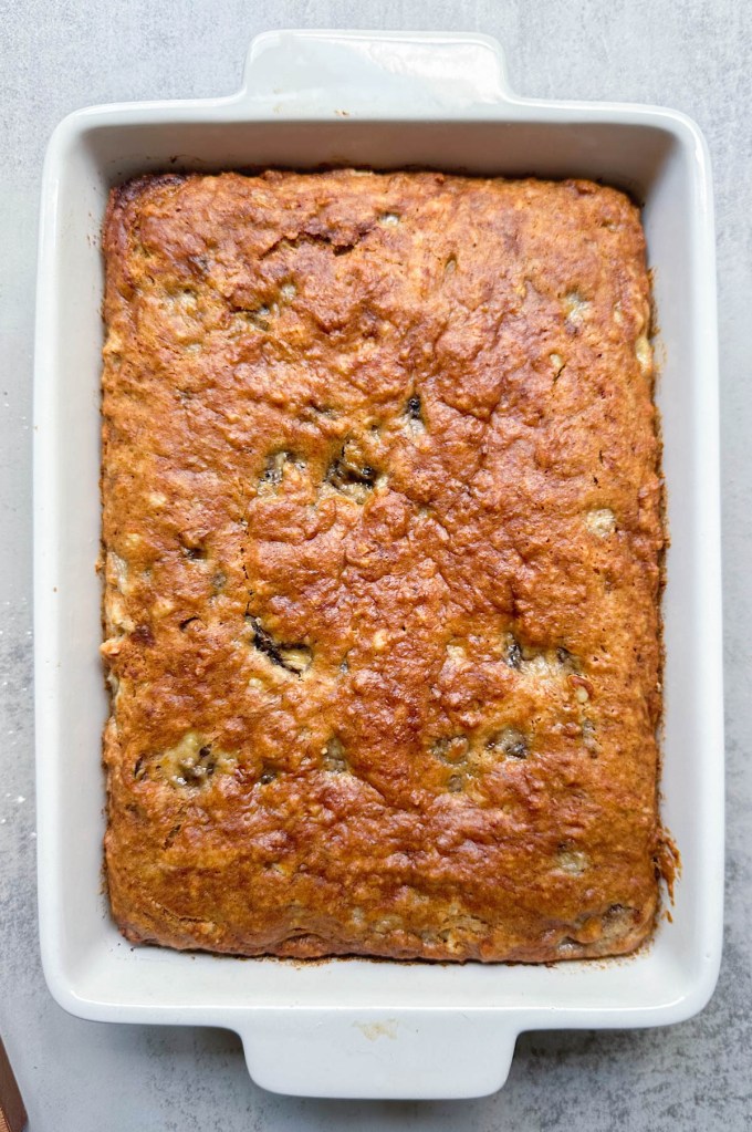 finished banana walnut cake before frosting