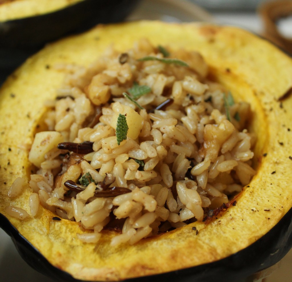 vegan wild rice stuffed acorn squash
