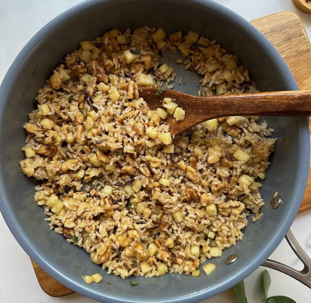 filling for vegan stuffed acorn squash with wild rice