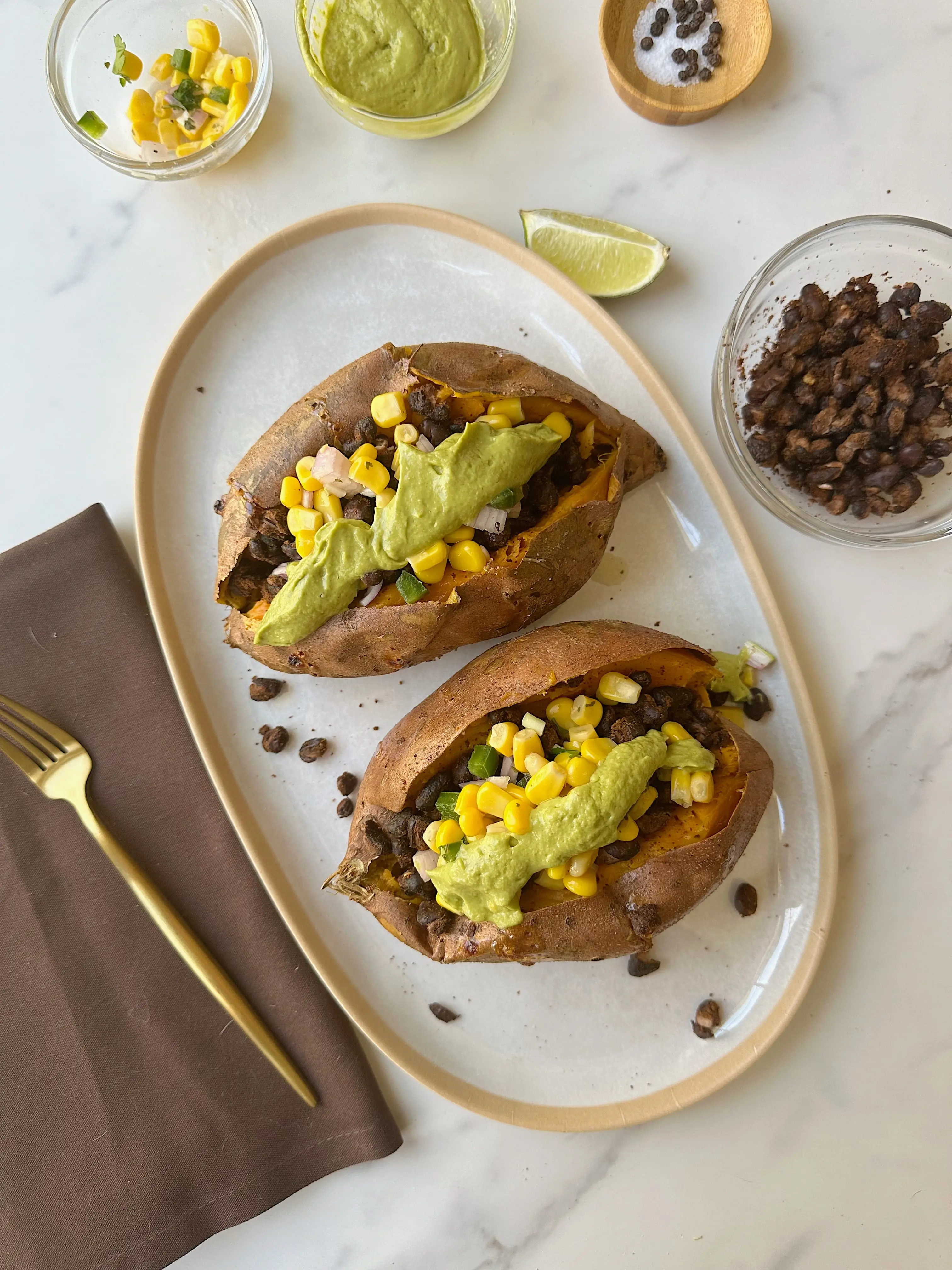 finished vegan loaded sweet potatoes