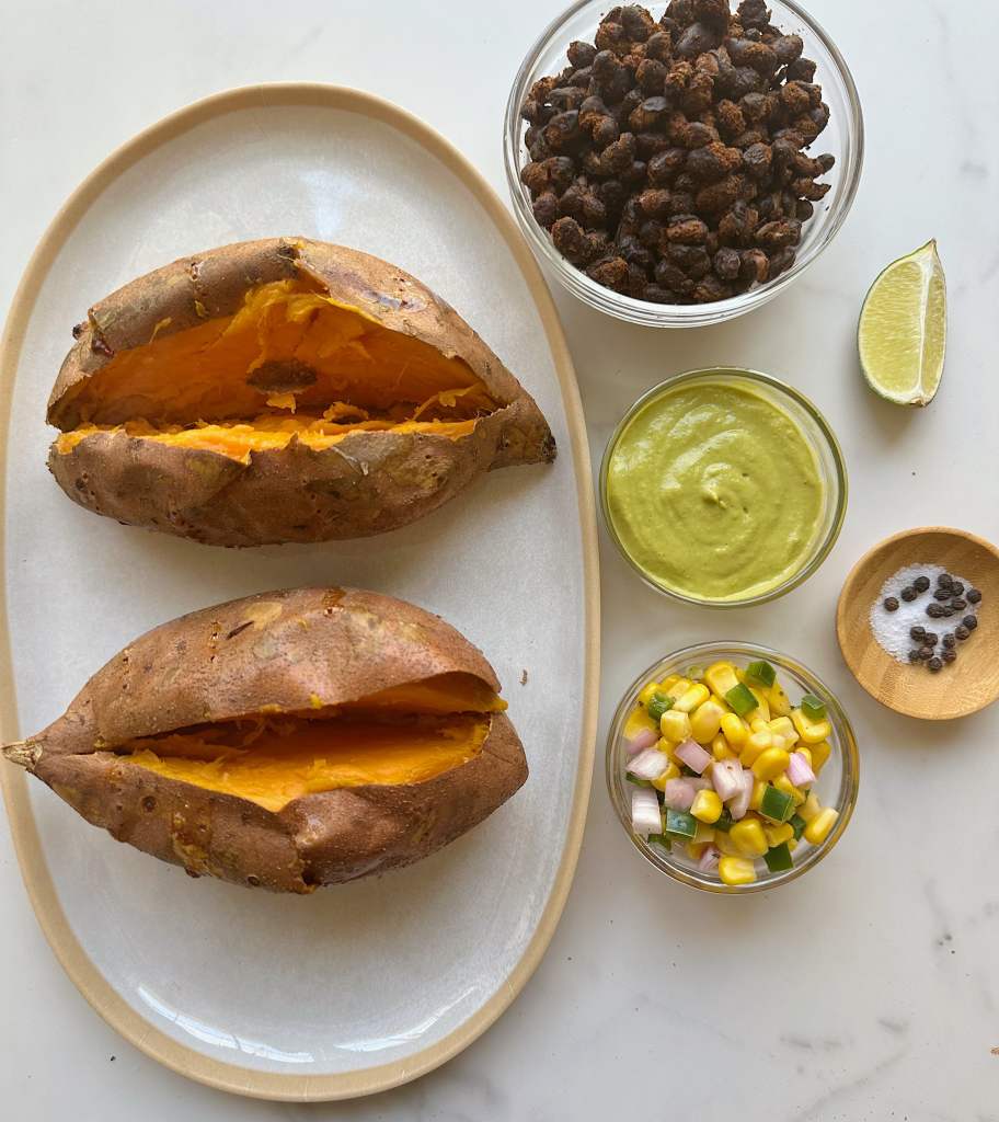 ingredients for vegan loaded sweet potatoes