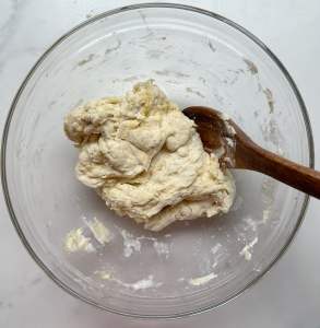 vegan italian bread dough after the first mix.