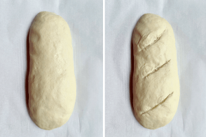 showing loaf before and after scoring