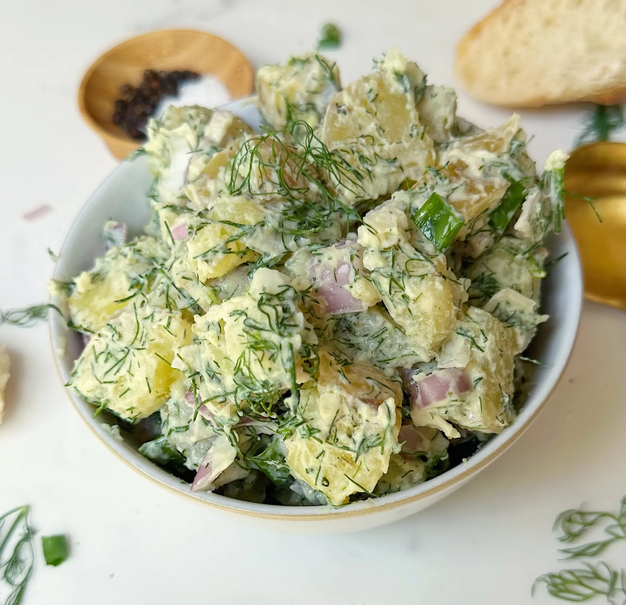 finished vegan dill potato salad