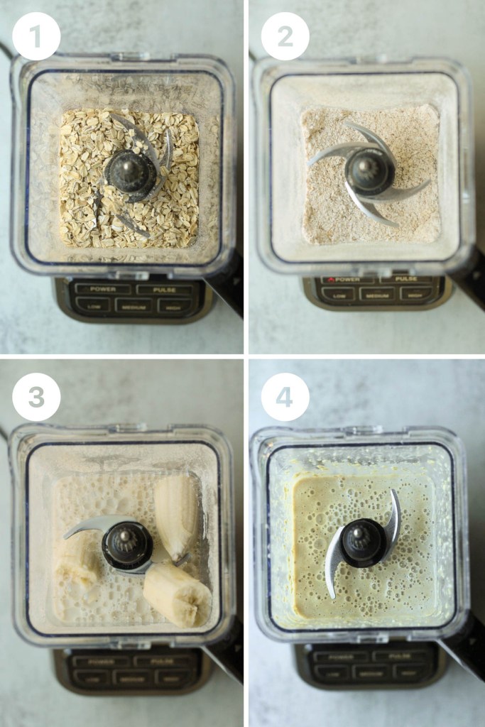 4 steps for banana oat pancake batter