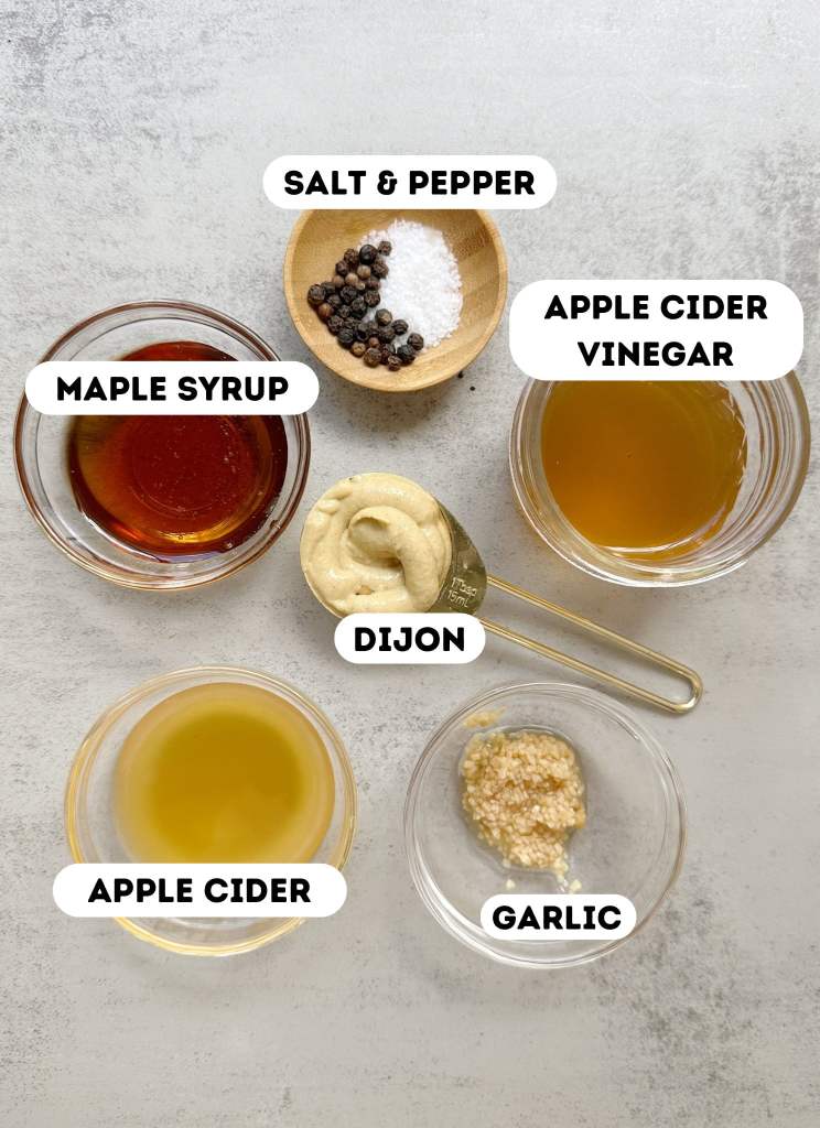 ingredients for oil-free apple cider vinaigrette labeled