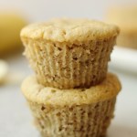 two grain-free banana bread muffins stacked