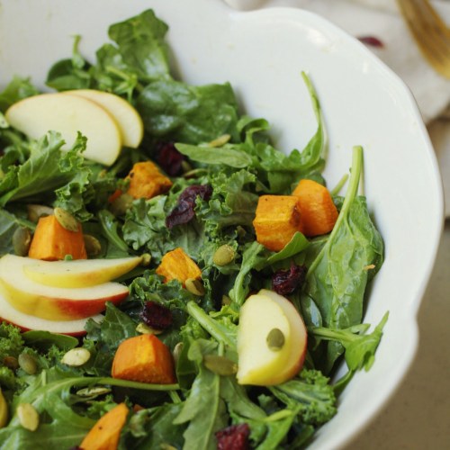 vegan harvest salad with apple cider vinaigrette