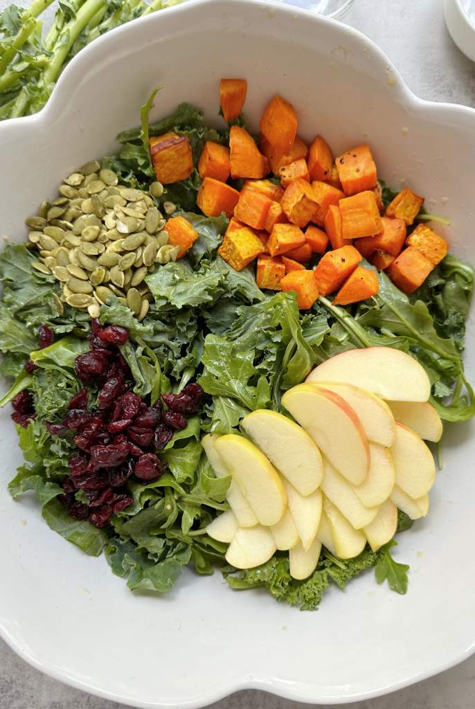 vegan harvest salad with apple cider vinaigrette pre mixed