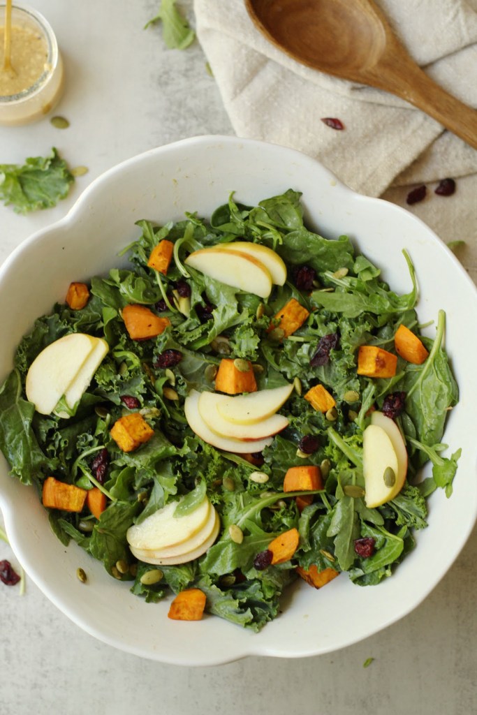 vegan harvest salad with apple cider vinaigrette