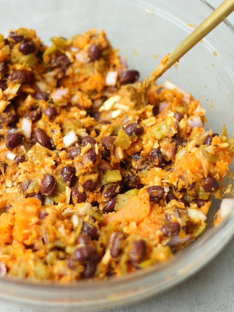 sweet potato black bean quesadilla filling in a mixing bowl