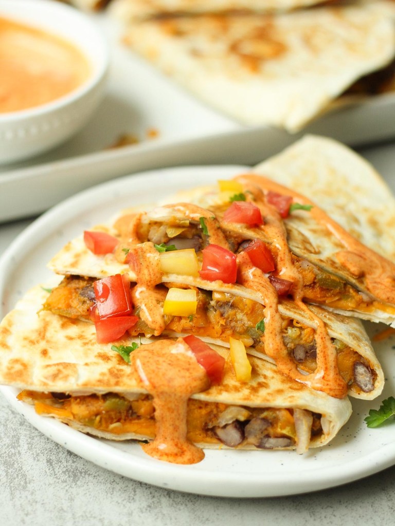 finished vegan sweet potato black bean quesadilla
