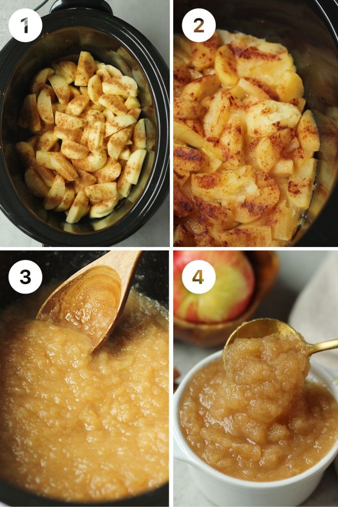 4 steps of making easy crockpot applesauce no added sugar