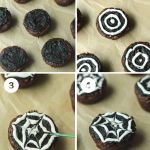 4 steps for decorating vegan spider web brownie bites