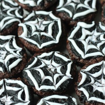close up vegan spider web brownie bites