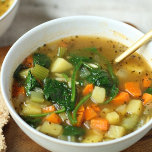 Bowl of finished spinach and potato soup