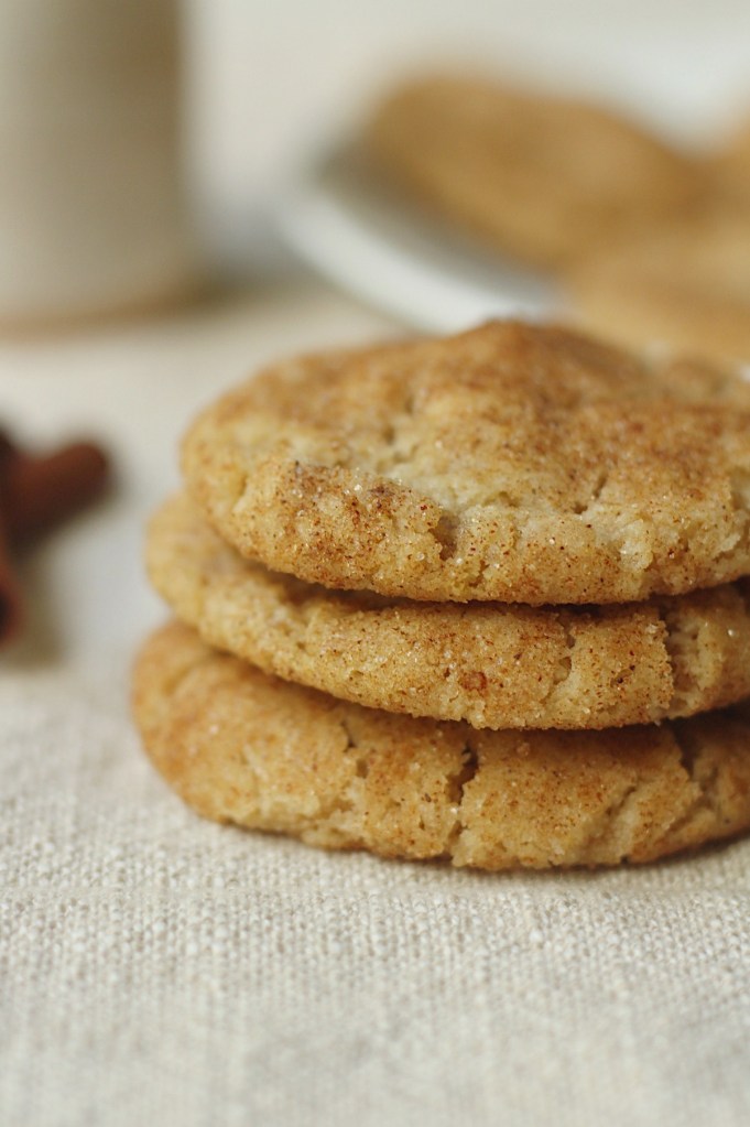 close up stacked vegan snickerdoodles