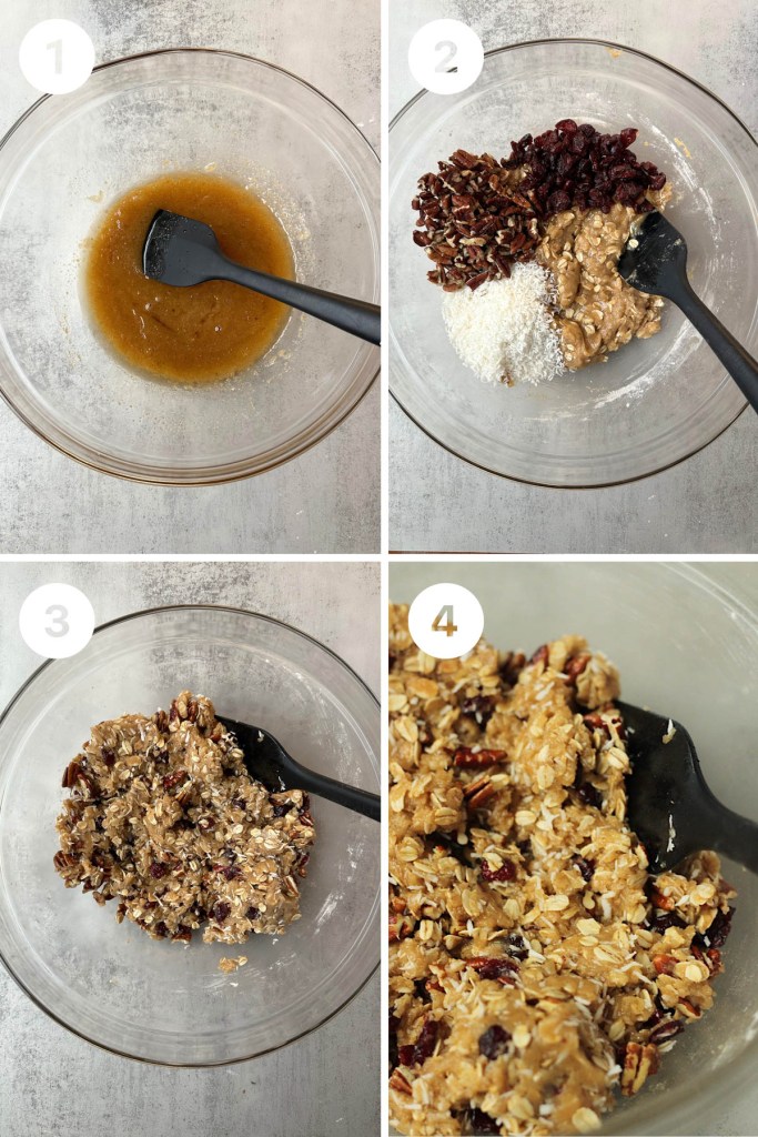 4 steps for making vegan coconut pecan cookie dough