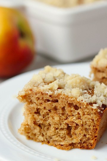 vegan applesauce cake pieces on a white plate
