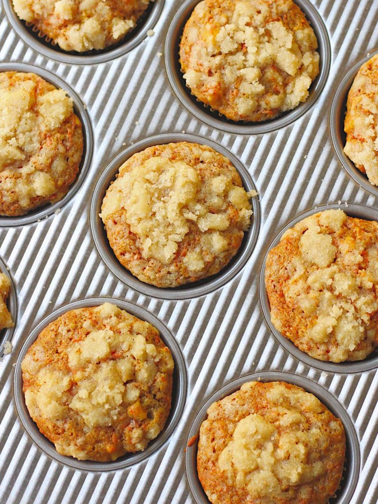 vegan carrot apple muffins finished in the muffin pan