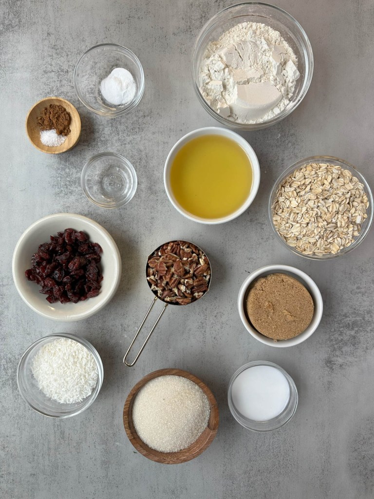 ingredients for vegan coconut pecan cookies