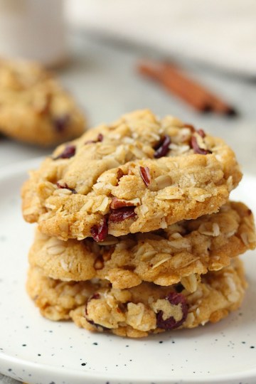 stacked vegan coconut pecan cookies