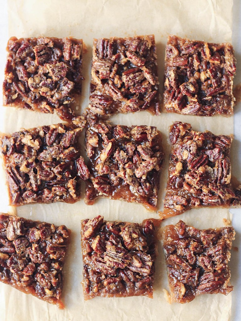 top view of 9 vegan pecan pie bars