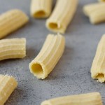 homemade vegan pasta dough rigatoni close up