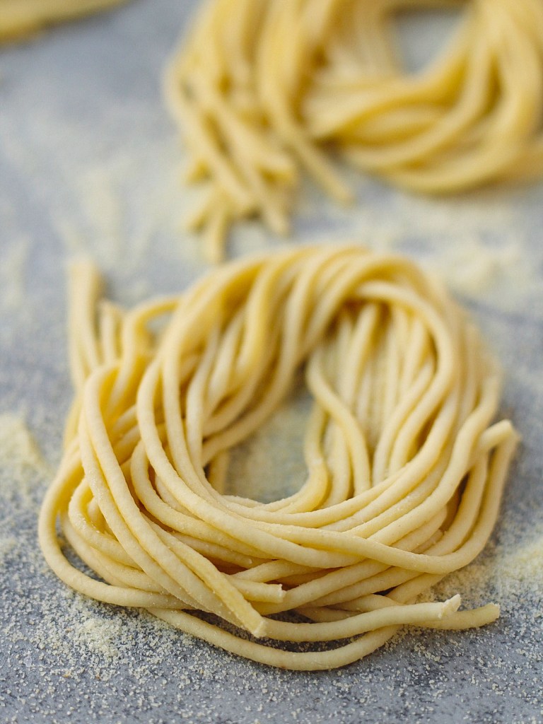 homemade vegan spaghetti raw close up