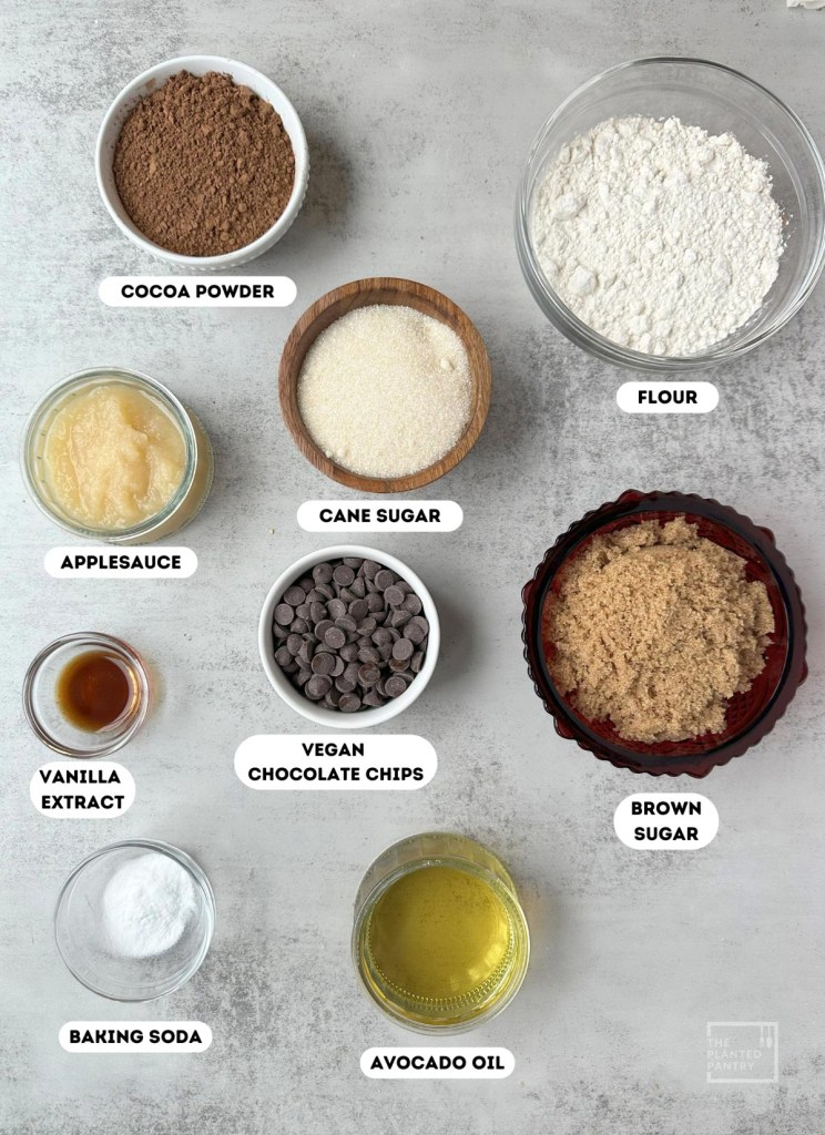 ingredients for vegan double chocolate cookies