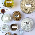 ingredients for gluten-free vegan oatmeal cookies labeled