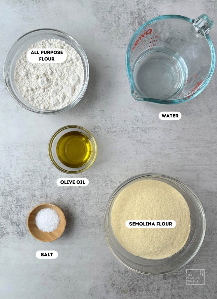 labeled ingredients for homemade vegan pasta dough