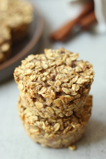 vegan baked oatmeal cups stacked