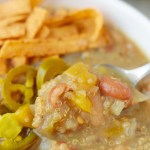spoonful of vegan white chili close up